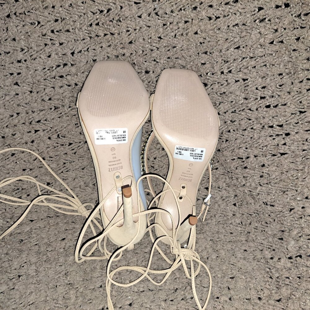 SCHUTZ-Vikki Crystal-Strappy/Convertible Heels-Light Nude Nubuck-Sz 9-NWOB - Picture 8 of 9